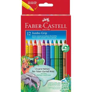 imageFaberCastell 110912 Jumbo Grip Colouring Pencils Set 12 Pieces Triangular Shatterproof for Children and AdultsBunt Sortiert Mit Spitzer