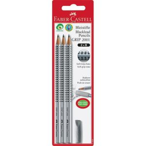 imageFaberCastell 3 x Grip 2001 B Pencils and Eraser Cap