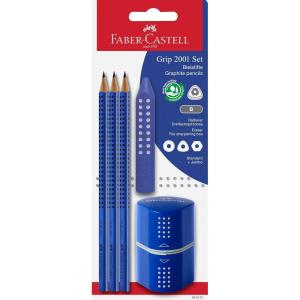 imageFaberCastell 580024 Grip 2001 Pencil Set 5Piece with 3 Pencils Eraser and Sharpener BlackStandard Blue