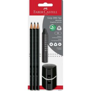imageFaberCastell 580024 Grip 2001 Pencil Set 5Piece with 3 Pencils Eraser and Sharpener Blackblack