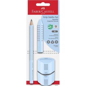 imageFaberCastell 580084 Pencils Set Sky Blue 3Piece with Jumbo Pencil B Sharpener and Eraser