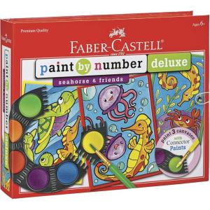 imageFaberCastell Paint by Number Seahorse and Friends Deluxe Kit  6 Watercolor Paints  3 Watercolor Canvases