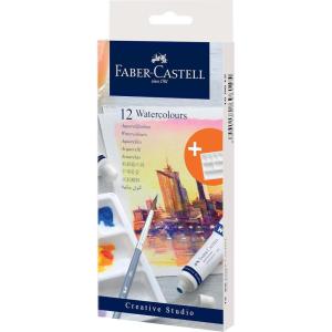 imageFaberCastell 379280 Acrylic Paint Set 18 Pieces with 12 Acrylic Paints Canvas 20 x 25 cm Mixing Palette and 4 BrushesWatercolour paints 12 pieces