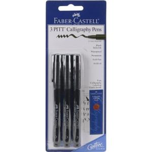 imageFaberCastell FaberCastel PITT Calligraphy Pens Chisel Tip 25mm Black 3Pack