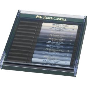 imageFaberCastell Art ampamp Graphic Pitt Artist Pen Brush India Ink Pen Basic Tones Set Of 12 For Art Craft Drawing Sketching Home School University ColouringGrey