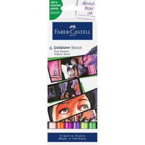 imageFaberCastell Goldfaber Sketch Kawaii 164811 Marker Pens Pack of 6 Alcohol Markers with Brush Tip and Fineliner TipGraphic Nocel