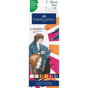 imageFaberCastell Goldfaber Sketch Kawaii 164811 Marker Pens Pack of 6 Alcohol Markers with Brush Tip and Fineliner TipManga