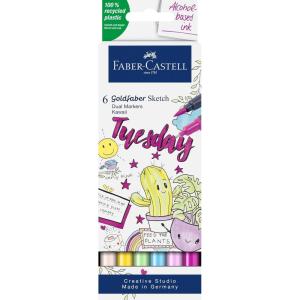 imageFaberCastell Goldfaber Sketch Kawaii 164811 Marker Pens Pack of 6 Alcohol Markers with Brush Tip and Fineliner Tipkawaii