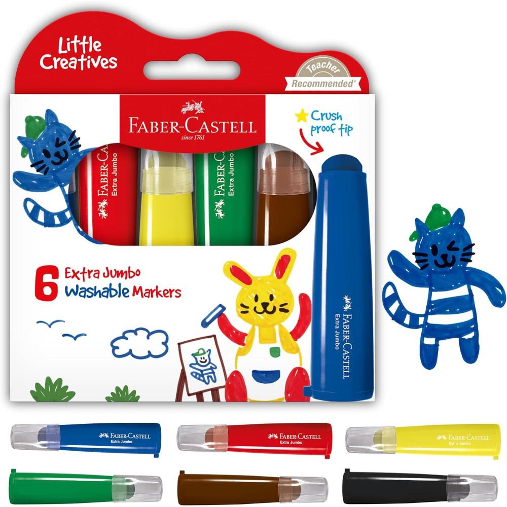 imageFaberCastell Little Creatives Extra Jumbo Ultra Washable Markers for Kids  6 Colors Back to School Supplies Art Supplies for Kids Toddlers Preschool Ages 3