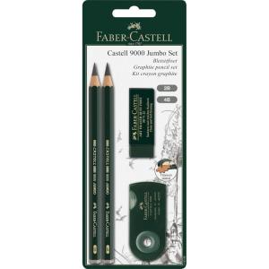 imageFaberCastell 9000 Jumbo Graphite Pencil Set  2 Graphite Sketch Pencils 2B 4B Double Hole Pencil Sharpener Dust Free Art Eraser  Graphite Pencils for Drawing Sketching and Shading