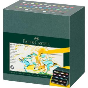 imageFaberCastell Art ampamp Graphic Pitt Artist Pen Brush India Ink Pen Multicoloured Studio Box Of 60 For Art Craft Drawing Sketching Home School University Colouring