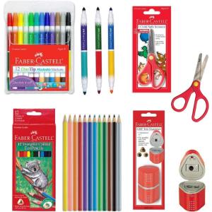 imageFaberCastell Back to School Supplies Set  12 DuoTip Markers 12 Colored Ecopencils Child Safe Scissors ampamp Grip Trio Sharpener Sharpener Color May Vary  RedBlue