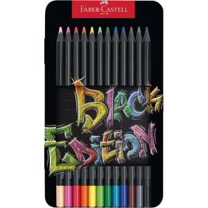 imageFaberCastell Black Edition Colored Pencils Tin 12 Count Black Wood and Super Soft Core Lead Colored Pencils for Adult Coloring Books Professional for Beginners