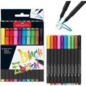 imageFaberCastell Black Edition Felt Tip Pen with Soft Brush Nib 10 Colors  Brush Tip Markers for Adult Coloring Lettering and Drawing Calligraphy Brush Pen for Artists