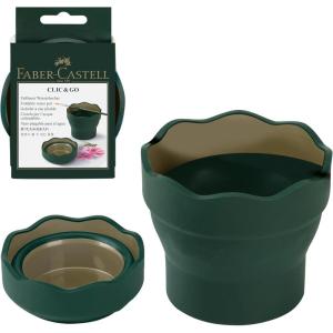 imageFaberCastell Clic ampamp Go Artist Water Cup Dark Green  TravelFriendly Collapsible Brush Cleaner Tool with Brush Stand Scalloped Rim NonSlip Base Portable Palette ampamp Rinser1 Count Pack of 1