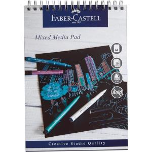 imageFaberCastell Creative Studio Mixed Media Pad A4 Spiral Bound Paper Black 250 GSM 30 Sheets All Media Acrylic Watercolour Paint Pencils Pastel Charcoal Graphite Art Craft Home SchoolCreative Mixed Media Pad Black