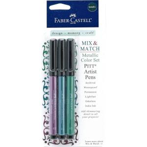 imageFaberCastell Design Memory Craft Metallic PITT Artist Pens  3 Colored Metallic Colors  Smooth Bullet Nibs Classic Metallic FBR7700903 Count Colored Metallic