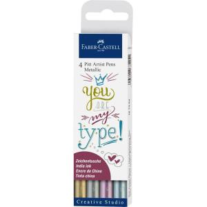 imageFaberCastell Design Memory Craft Metallic PITT Artist Pens  3 Colored Metallic Colors  Smooth Bullet Nibs Classic Metallic FBR7700904 Count Colored Metallic