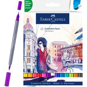 imageFaberCastell Goldfaber Aqua Dual Tip Watercolor Markers  12 Watercolor Brush Pens Watercolor Markers for Adults Real Brush Nib and Fineliner Tip Art Markers