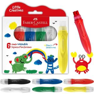 imageFaberCastell Little Creatives Jumbo Squeezing Paint Brushes 6 Colors Paint Sticks for Kids Washable Toddler Art Supplies Non Toxic Paint and Brush in One Kids Crafts Age 3 to 5