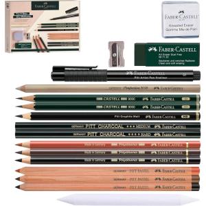 imageFaberCastell Try It Box Dry Mediums  17 Piece Sketching Drawing Art Set with featuring Colored Pencils Graphite Pencils Charcoal Pencils Pitt Artist Pen and Art Tools