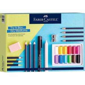 imageFaberCastell Try It Box Dry Mediums 26 Piece Sketching Coloring Art Set with Colored Pencils Graphite Pencils Pastels Pitt Artist Pen and Art ToolsDry Mediums