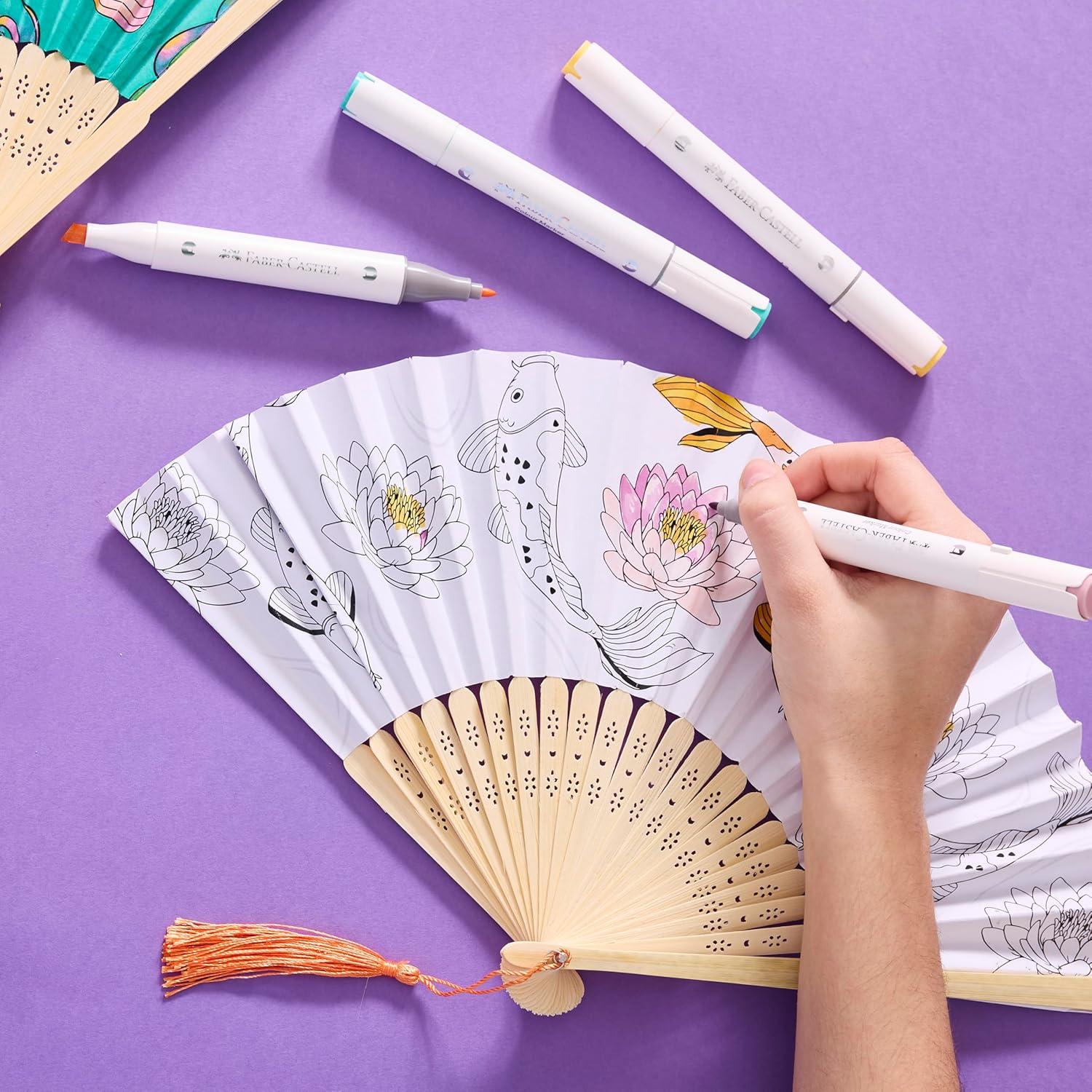 imageFaberCastell Paper Fan Coloring Kit Koi Fish  Folding Fans with DualTip Markers amp PrePrinted Designs  Relaxing DIY Craft Kids Activities and Easter Basket Stuffers 2 Fans 6 MarkersKoi Fish