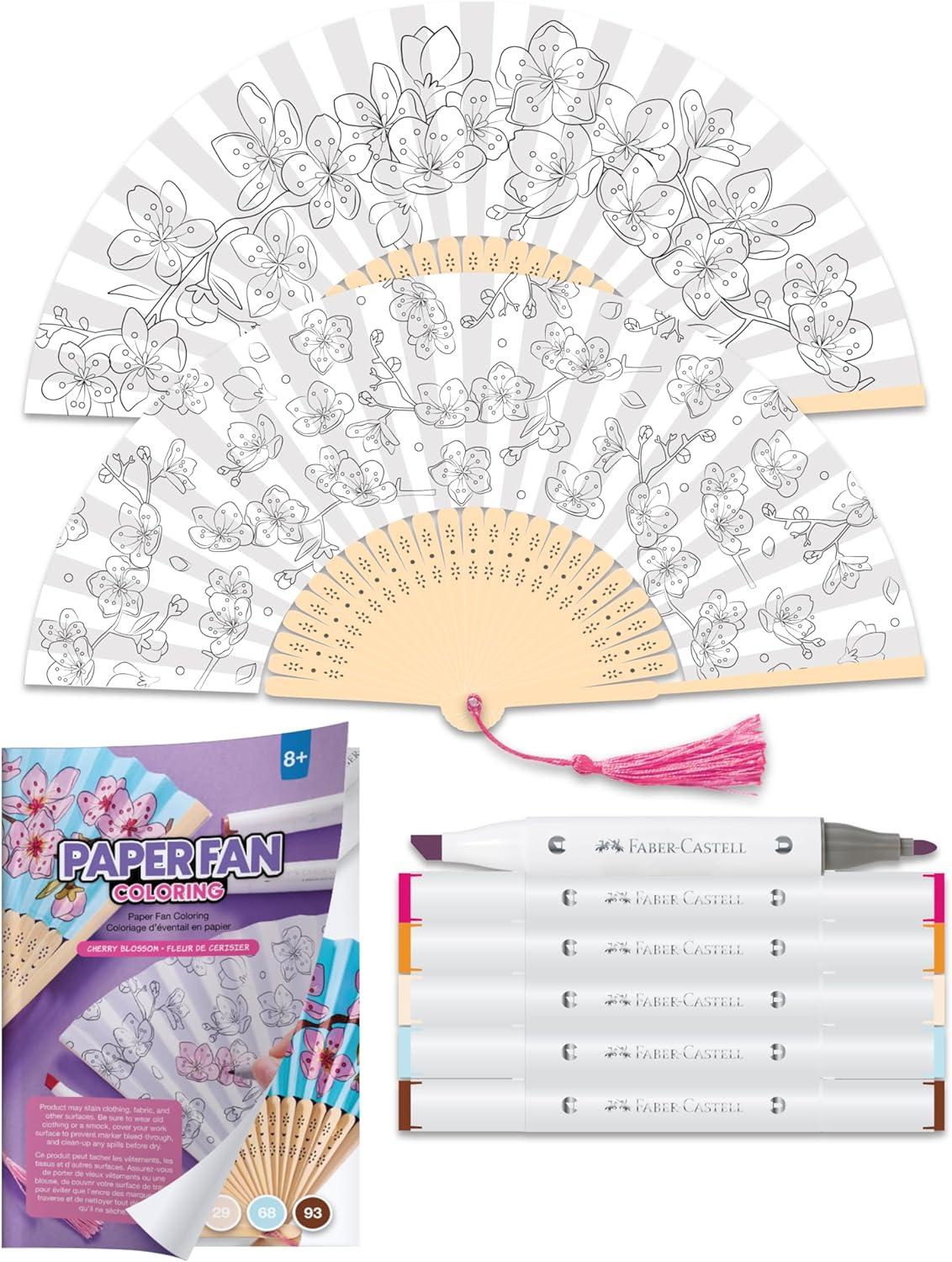 imageFaberCastell Paper Fan Coloring Kit Koi Fish  Folding Fans with DualTip Markers amp PrePrinted Designs  Relaxing DIY Craft Kids Activities and Easter Basket Stuffers 2 Fans 6 MarkersCherry Blossom