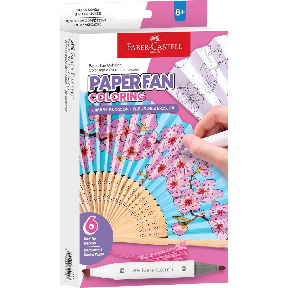 imageFaberCastell Paper Fan Coloring Kit Koi Fish  Folding Fans with DualTip Markers amp PrePrinted Designs  Relaxing DIY Craft Kids Activities and Easter Basket Stuffers 2 Fans 6 MarkersCherry Blossom