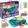 imageFaberCastell Neon Glow Pottery Studio Create Your Own Pottery Designs with USBPowered Pottery Wheel Air Dry Clay Neon amp Glow in The Dark Paints Tools amp 50 Craft Supplies for Kids Ages 8Deluxe Starter Bundle