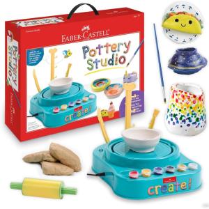 imageFaberCastell Neon Glow Pottery Studio Create Your Own Pottery Designs with USBPowered Pottery Wheel Air Dry Clay Neon amp Glow in The Dark Paints Tools amp 50 Craft Supplies for Kids Ages 8Starter Pottery Wheel