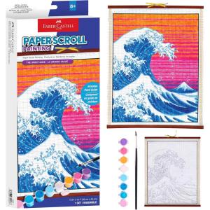 imageFaberCastell Paper Scroll Painting Kit Mount Fuji  Hanging Wall Art with PrePrinted Design ReadytoHang DIY Painting Craft for Kids and Easter Basket Stuffers 1 Scroll 8 Paints1 BrushThe Great Wave