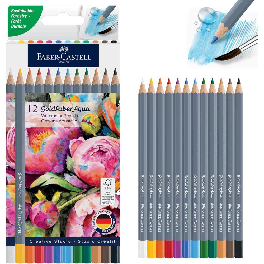 imageFaberCastell Goldfaber Aqua Watercolor Pencils 12 Count PreSharpened Colored Pencil Set for Drawing amp Painting Drawing Supplies amp Artist Gifts