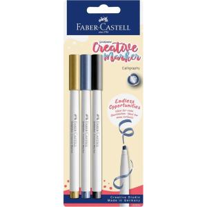 imageFaberCastell Goldfaber Creative Marker Blistercard Calligraphy Tip Set of 3 Drawing Creative Lettering Sketching DIY Upcycling Colouring Marker Pen For Many Creative Art Projects