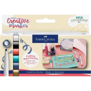 imageFaberCastell Goldfaber Creative Marker Set Calligraphy Tip Set of 6 Soft Lettering Drawing Creative Lettering Sketching DIY Upcycling Colouring Marker Pen For Many Creative Art Projects